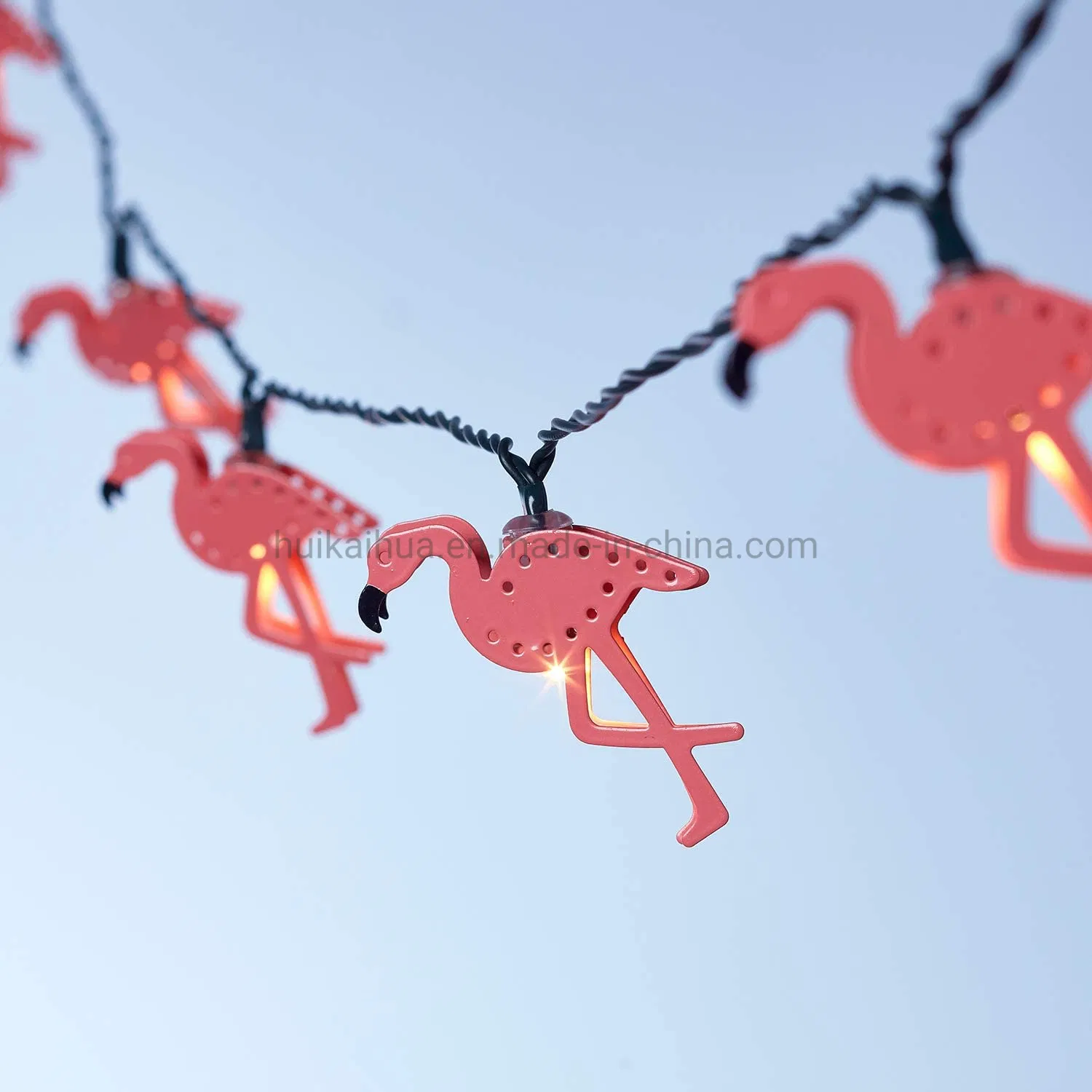 Rosa Flamingo-Party-Wasserdichte Metall-LED-Solarbatterie-Lichterkette für Sommerhof-Gartendekoration